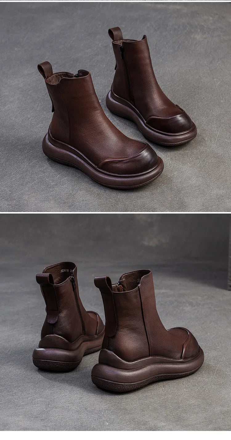 GKTINOO Genuine Leather Short Boots Women Shoes 2025 New Autumn Winter Round Toe Thick Soled Zip Handmade Platform Women Boots