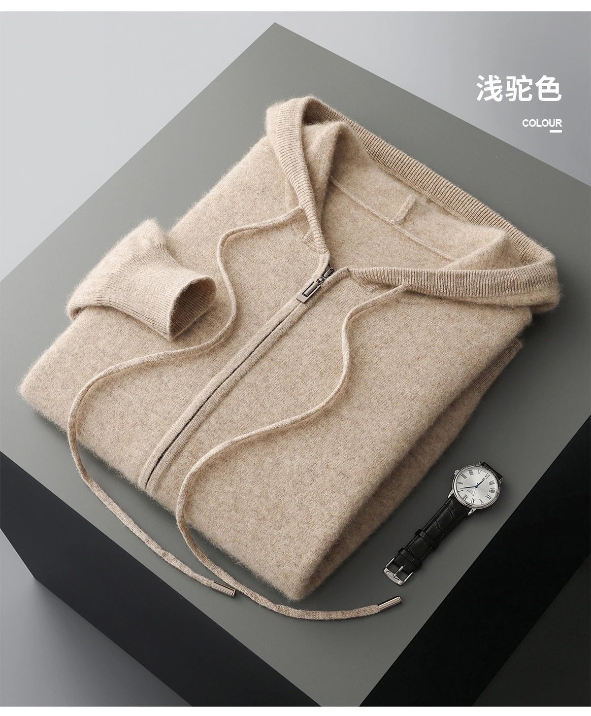 2025 New Men Knitted Plane Hooded Cardigan Cashmere Sweater Zipper Design Pocket Decoration High quality Thick Warmth Hoodie