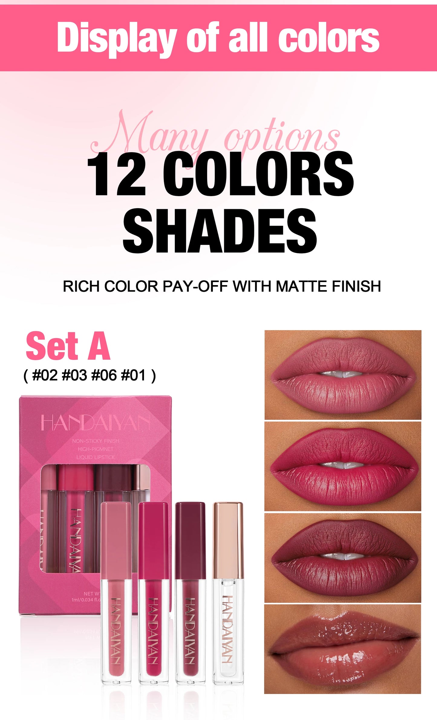 4pcs Velvet Lip gloss Set Liquid Lipstick Kit Easy Color Long Lasting Waterproof Lip Tint Oil Non-Stick Makeup Lip Glaze Set