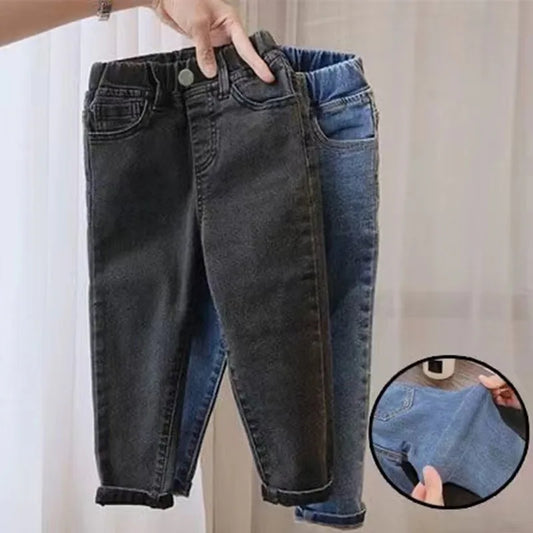 Kids Boys And Girls Pants Children's Jeans Elastic Slim Fit Small Feet Pants Versatile Long Pants For Middle and Small Children