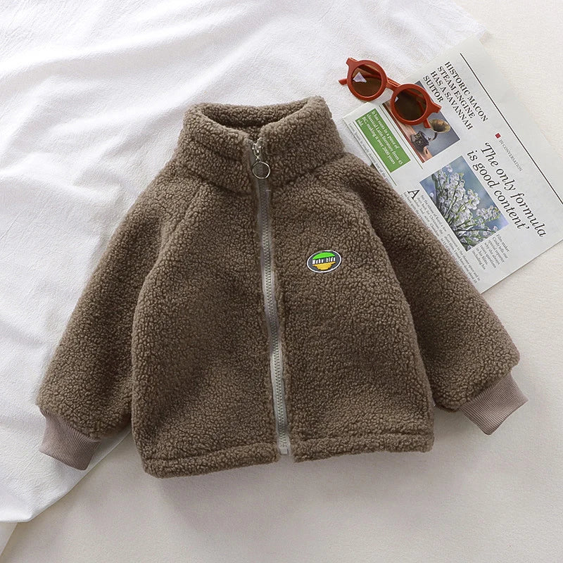 Children Plush Jacket Winter Baby Clothes Windproof Warm Thicken Velvet Kids Coat Boy Girl Toddler Lamb Fleece Turtleneck Tops