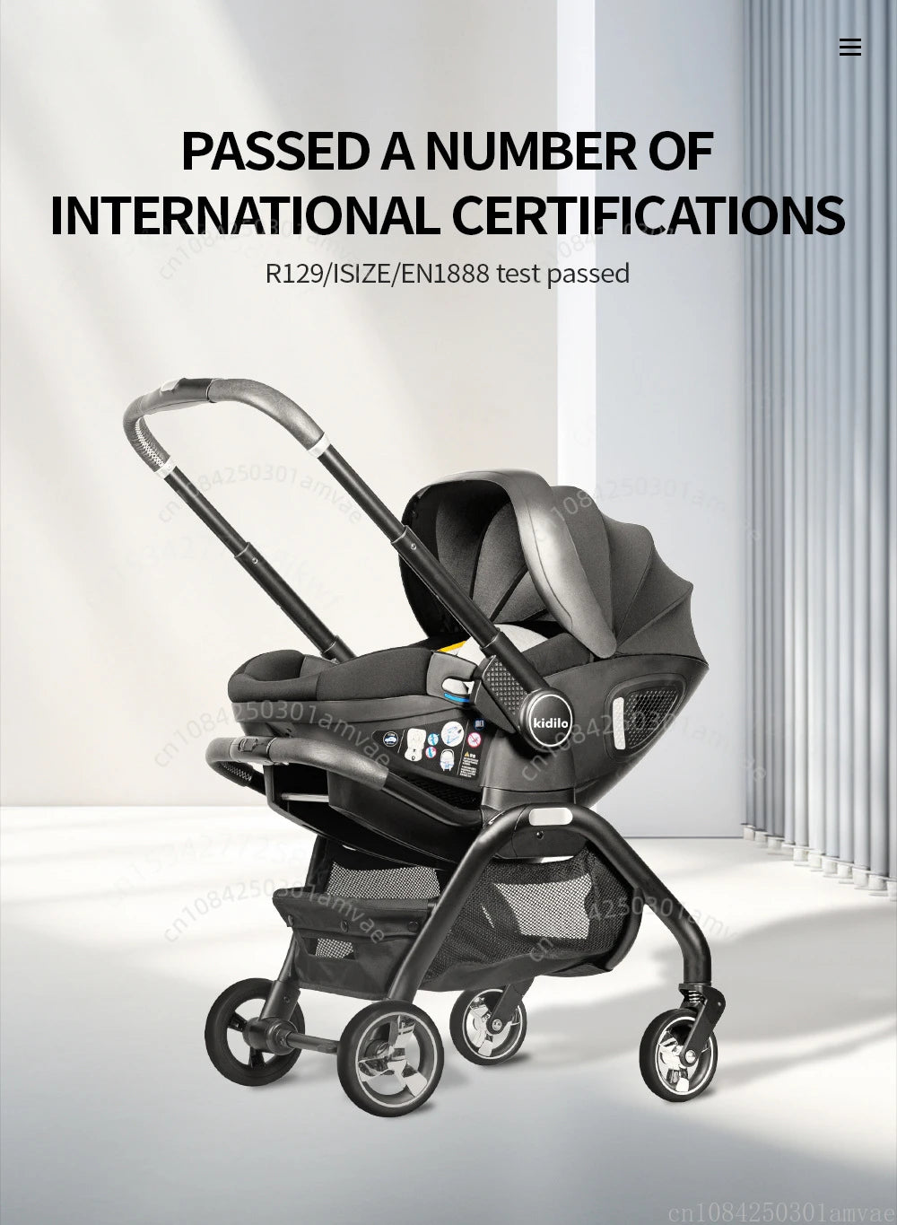 Kodilo baby safety stroller, child safety seat, newborn baby sleeping basket can be pushed in both directions Easy to operate