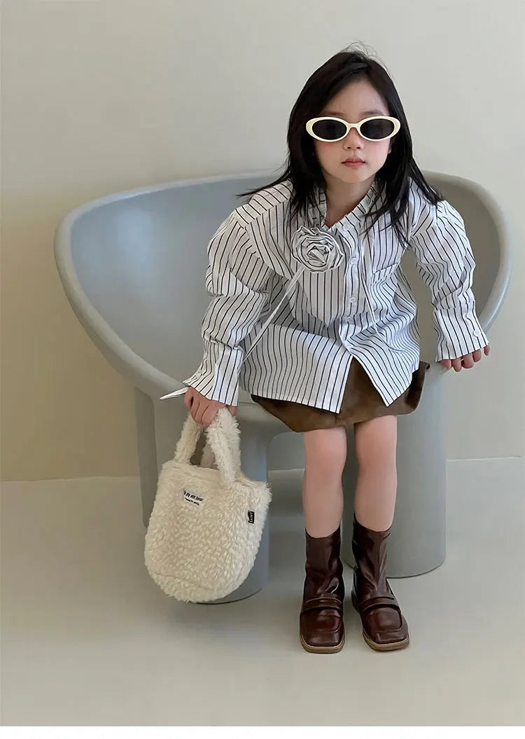 Girls Shirt Spring Autumn Long Sleeve Casual Daily Blouse for Kids Fashion Design Striped Flower Teen School Child Tops Clothes