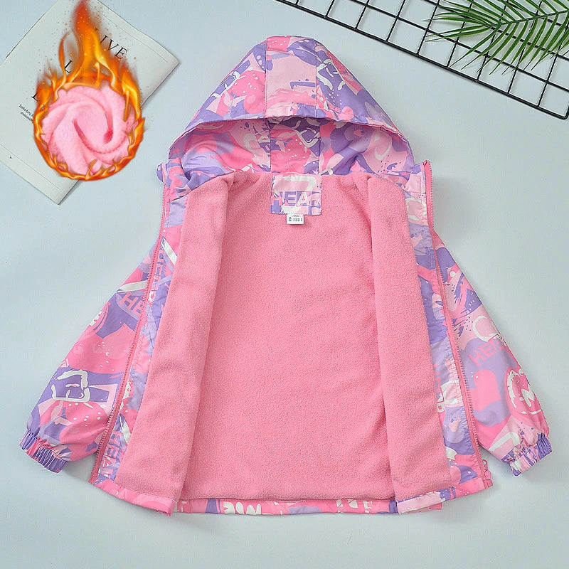 Jackets Girls tops Autumn and winter fleece jackets Windproof waterproof ski suits Hooded trench coat