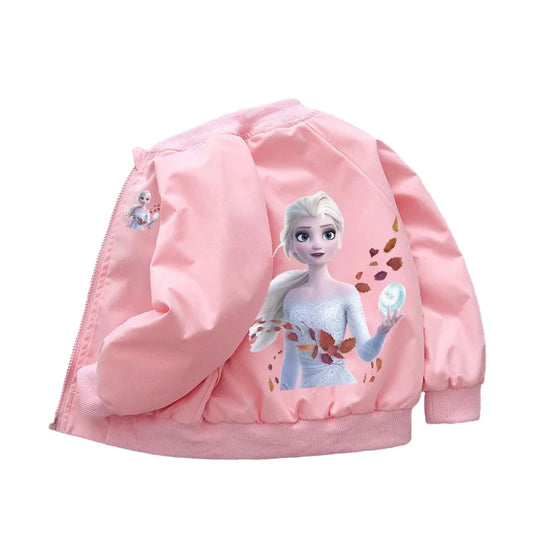 New Spring Girls Jackets Cartoon Anna Elsa Cardigan Zipper Windbreaker For Kids Clothes Teenager Children Outerwear Coats