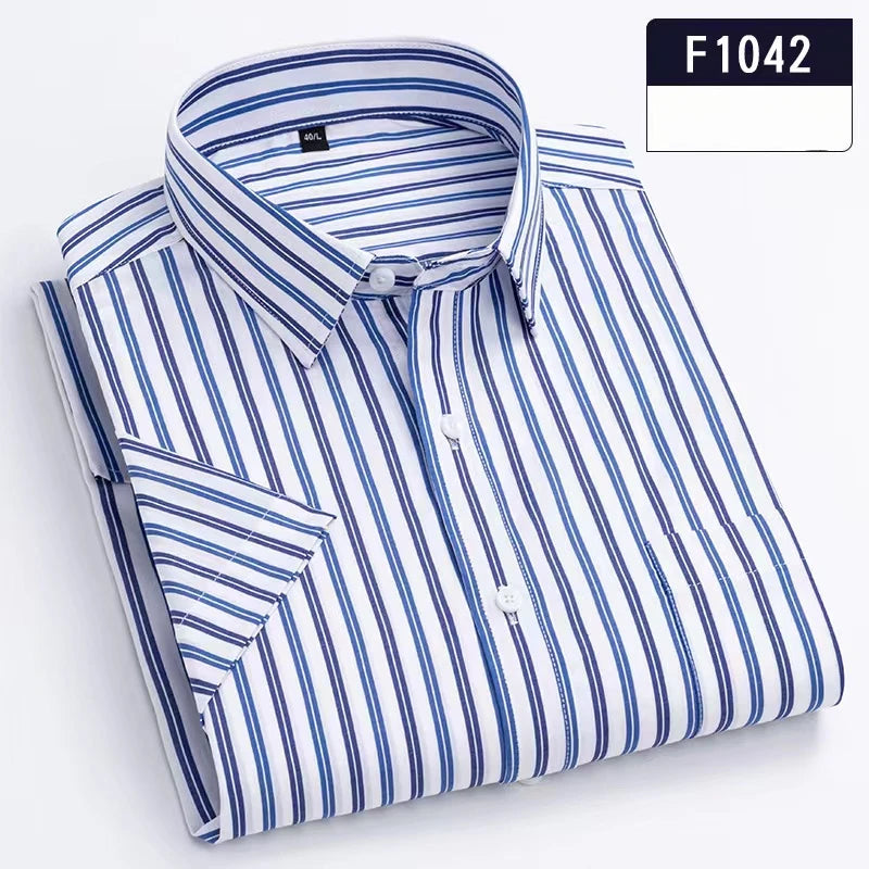 New in shirt hight qulity100%cotton summer short sleeve shirts for men slim fit Casual shirt striped tops solid office clothes