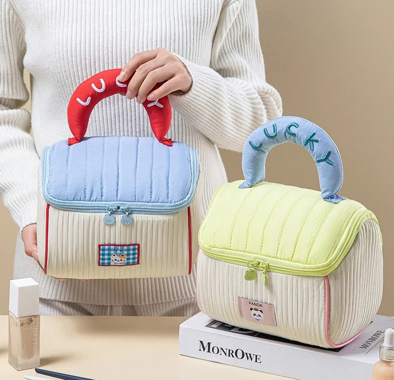 Makeup Bag Large Capacity Cartoon House Shape Toiletry Bag Cute Portable Handheld Storage Bags Travel Storage Organizer
