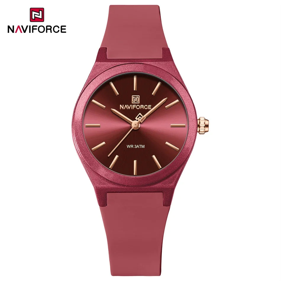 NAVIFORCE Women Watches Silicone Strap Women Quartz Wristwatches Waterproof Round Dial Retro Watch Ladies Girls Reloj Para Mujer