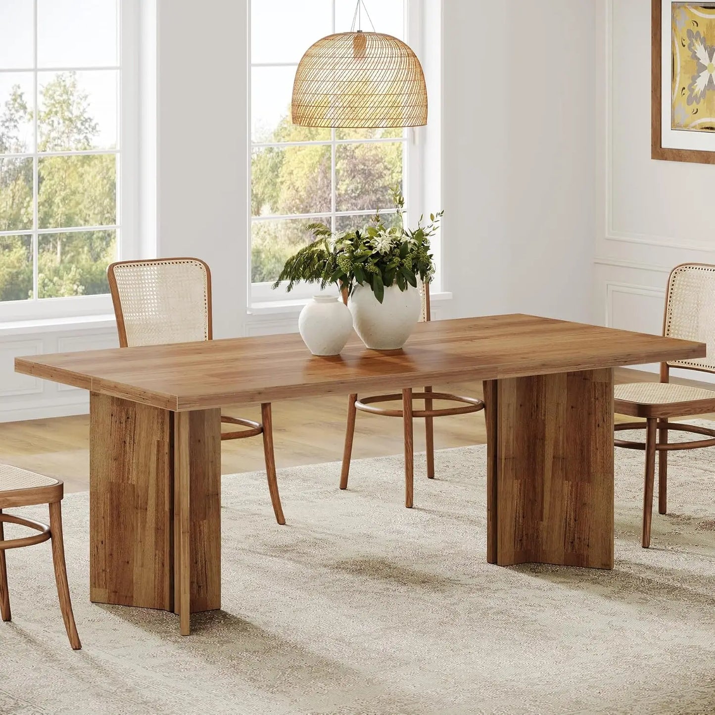 Farmhouse Dining Table for 4 to 6 People, 63-inch Rectangle Wooden Kitchen Table with Large Tabletop and Heavy Duty, Customized
