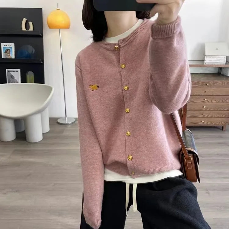 Long-sleeved Cashmere cardigan women sweater cashmere knitted  O-neck Cashmere cardigan sweater coat  Autumn and Winter