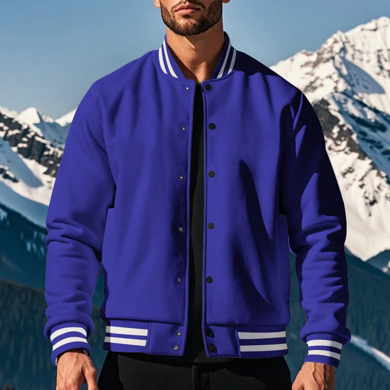 Men's baseball jacket autumn and winter fleece American solid color loose casual stand-up collar single-breasted flight jacket
