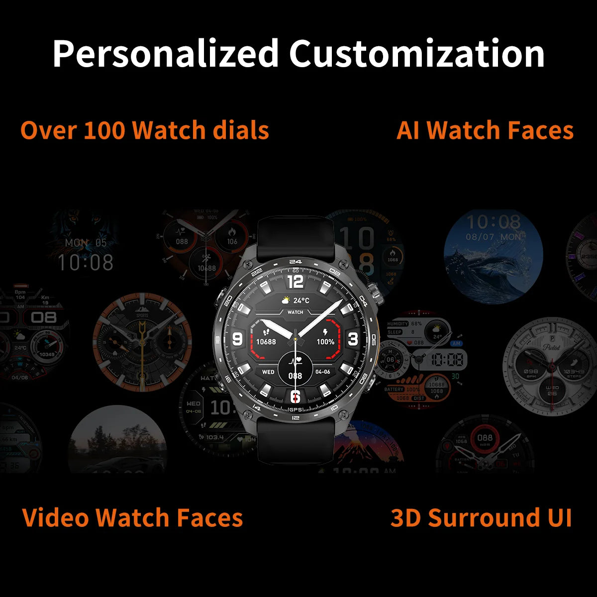 2026 New Smart Watch for Men with Built in GPS Maps 100+ Sport Modes 3ATM Waterproof BT Call MP3 MP4 Playback Altitude Compass