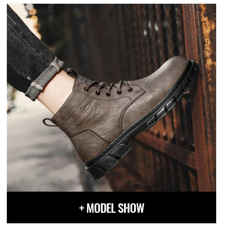 Winter Men Boots Outdoor Leather Ankle Boots Lightweight High Top Casual Boots Designer Male Work Boots Classic Handmade Boots