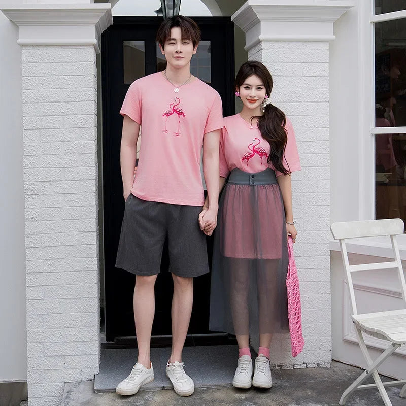 Fashion Couple Clothing Mom Duaghter Girl Long Tee Shirts Tulle Skirt Two Piece Sets Dad Son Outfit Family Pink Clothes
