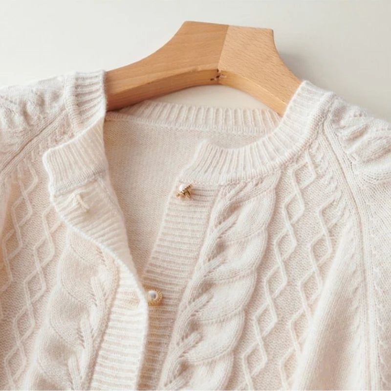 Cashmere Sweater Cardigan Women Single Breasted Long Sleeve Elegant Vintage Jumper Solid Wool Knitted Autumn Winter Outwear
