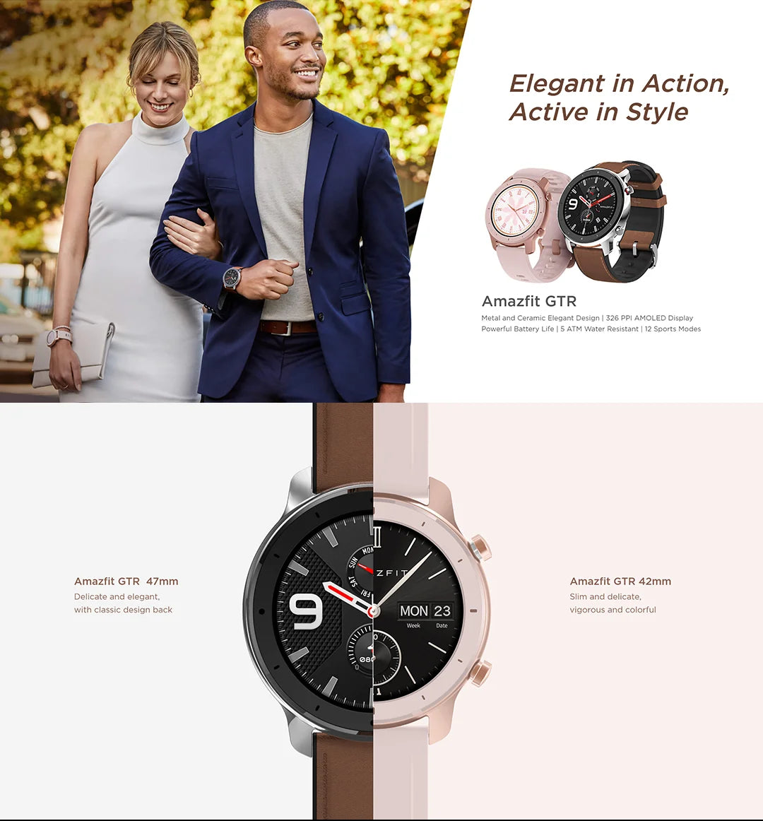Amazfit Smartwatch GTR 47 5ATM Waterproof Smart Watch Music Control For Android IOS Phone 95 New Used Item No Box