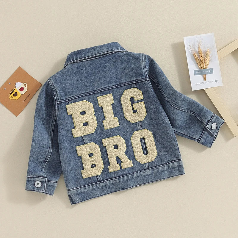 Toddler Boy Denim Jackets Big Bro Lil Bro Big Sis Lil Sis Letters Embroidery Matching Denim Jackets Outerwear