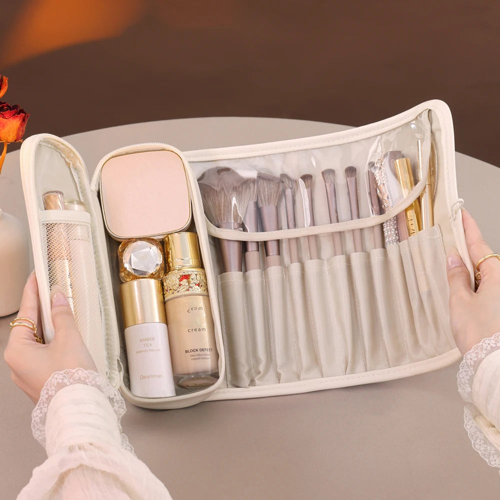 1pc large capacity multifunctional makeup bag, makeup brush bag, storage bag, portable folding beauty makeup makeup storage bag