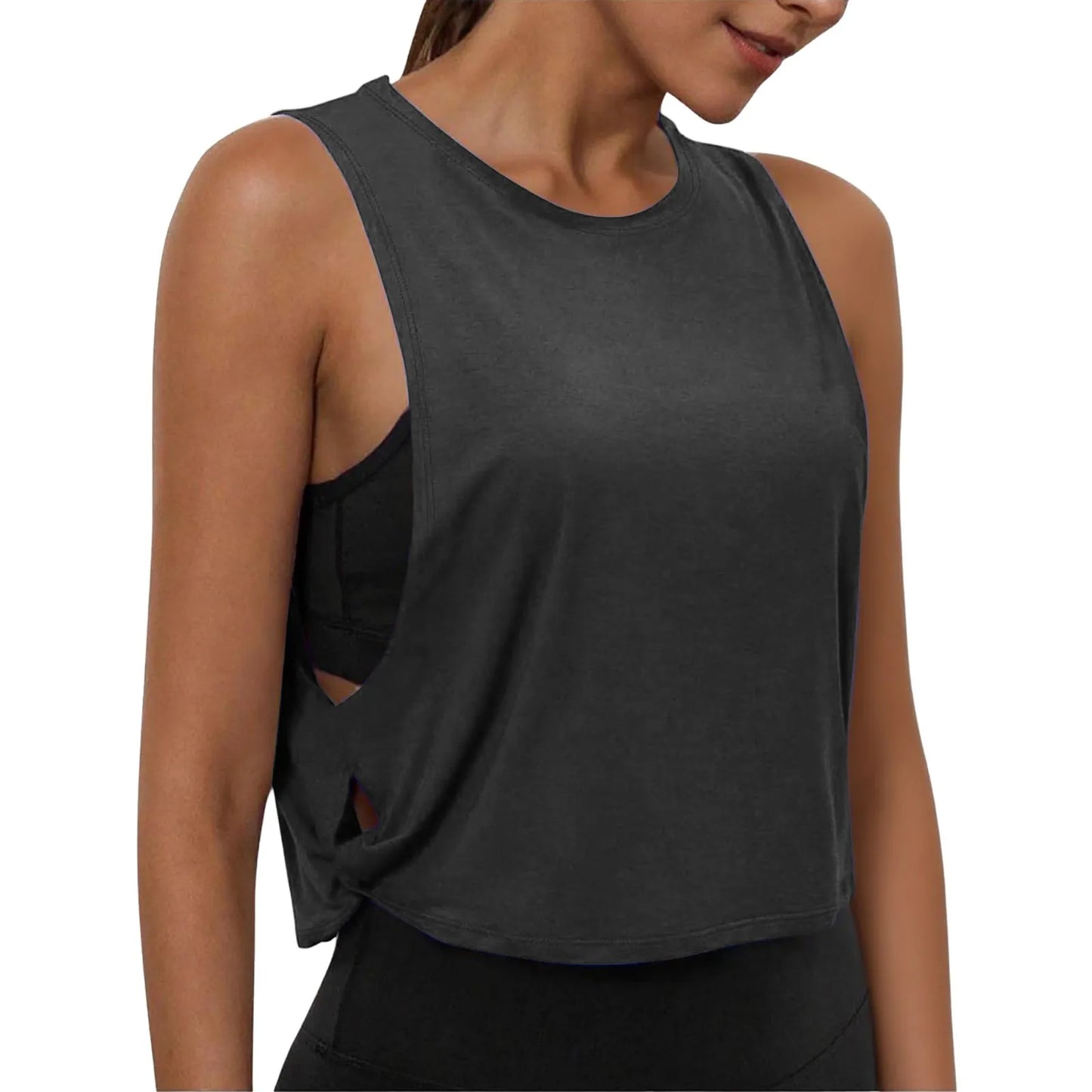 Women Sleeveless Yoga Tops Athletic Vest Breathable Blouse Cover Up Gym Workout Cool T-Shirt Running Short Tank Crop Top