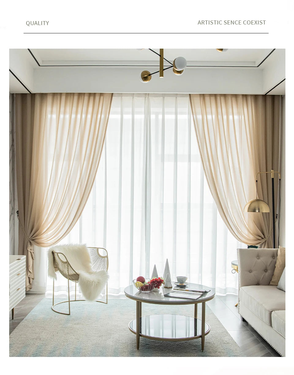 Modern Brown Voile Curtains for Kids Bedroom Living Room Sheer Curtain in Kitchen Hall Cortinas Ventana Firany Treatment Rideaux