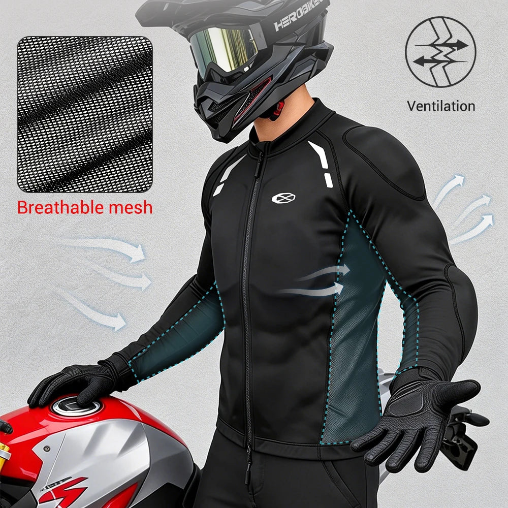 Men's Motorcycle Jacket Breathable Motorbike Riding Jackets Built-in Protective Gear Four Seasons Motocross Clothing Anti-fall