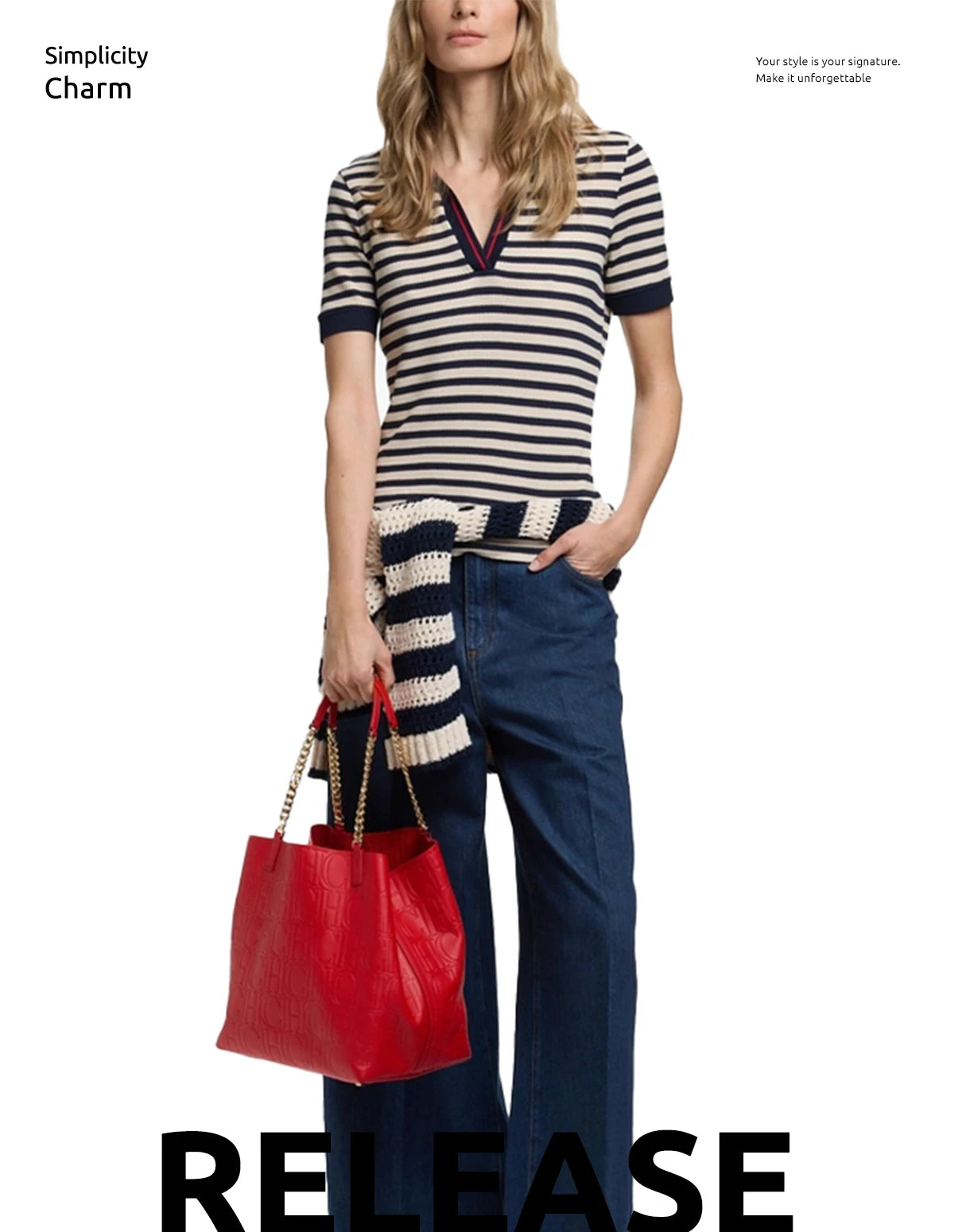 CHCH Fashion Stripe Knitted Polo Neck T Shirt For Women Soft Chic Short Sleeve Casual Pullovers 2025 Summer New Lady Street Tops