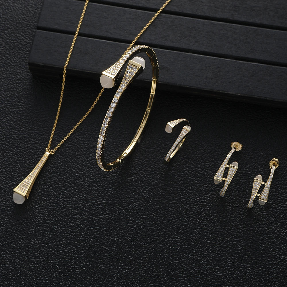NEW Famous Brand 4pcs Waterdrop Jewelry Sets For Women Wedding Party Cubic Zircon High End Craft Dubai Bridal Jewelry Set