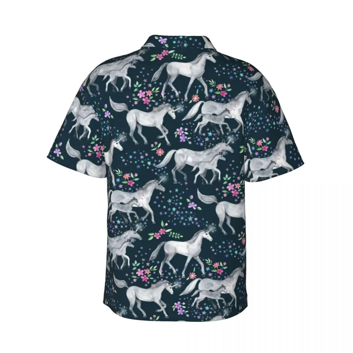 Unicorn And Stars Casual Shirt Floral Print Elegant Hawaii Shirts Men Short Sleeve Beach Breathable Graphic Oversize Blouses