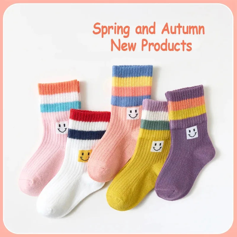 Girls Mid-Calf Socks 1-14 Years Quick-Dry Polyester High Elasticity Anti-Wrinkle Athletic Non-Slip 5Pairs
