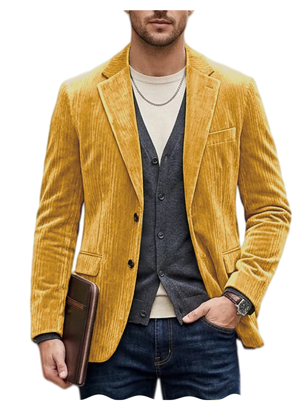 Men's Corduroy Blazer Jacket Casual Double-Sided Snow Cotton Slim Fit Notched Lapel Sport Coat for Business Daily Wear