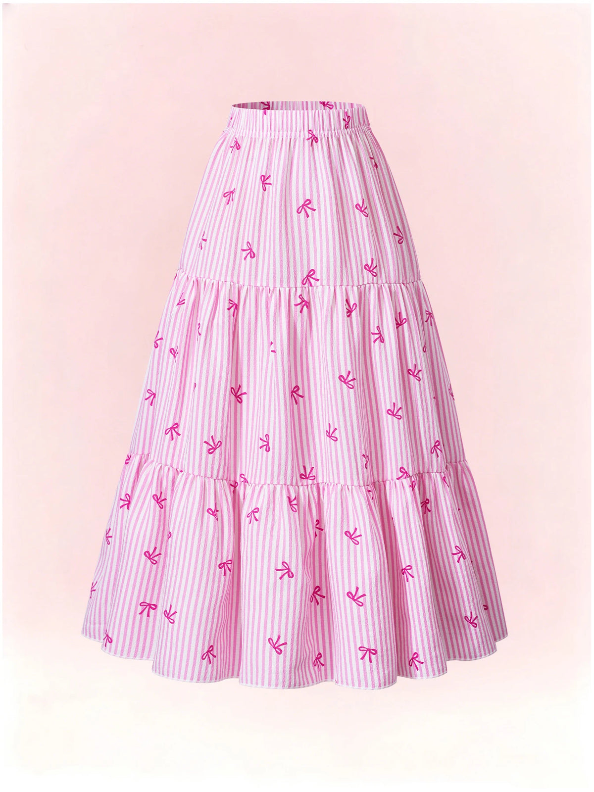 Girls' Skirt Bow Printed Striped Design with Large Hem for Ages 8-12