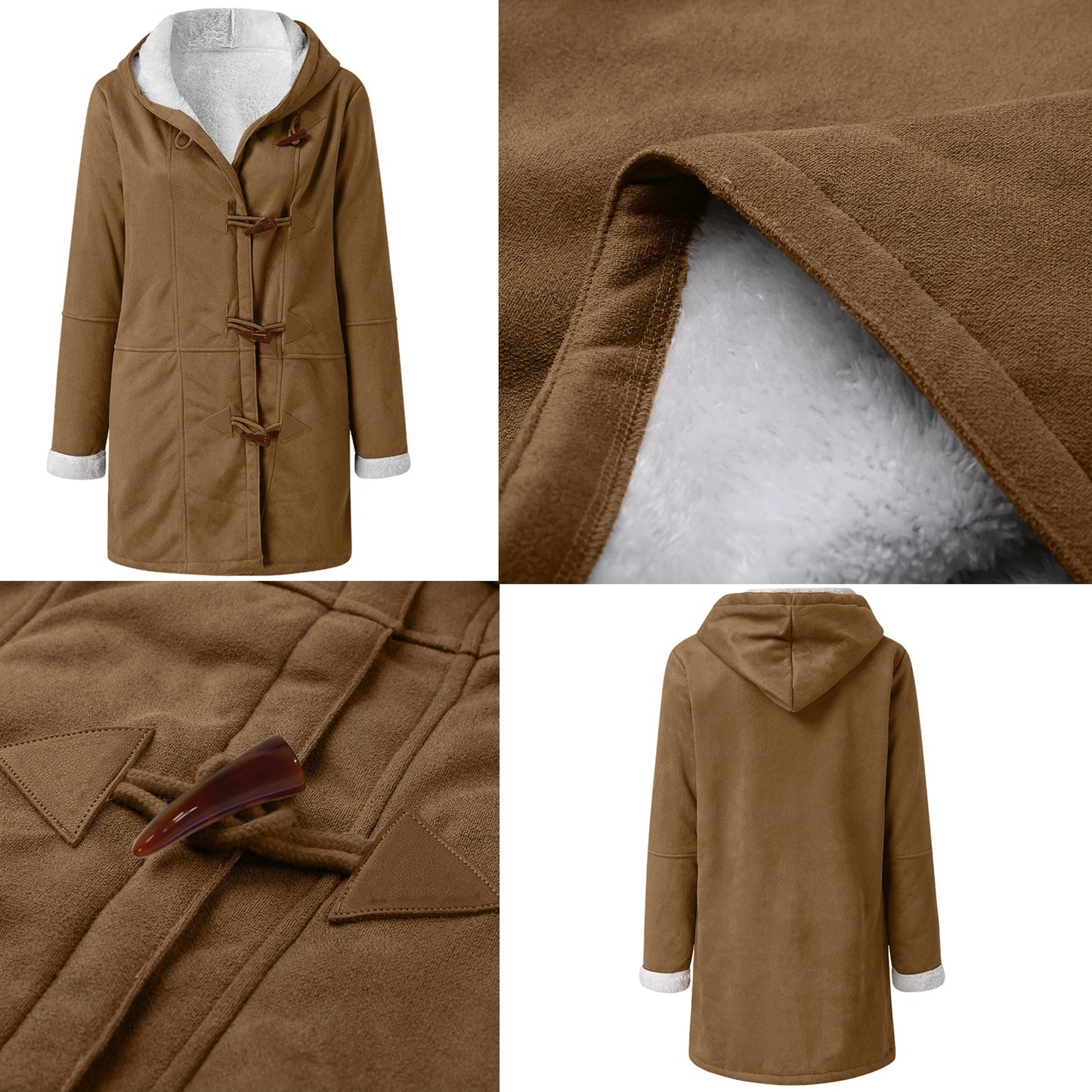Winter Women's Sherpa Jacket Casual Trendy Warm Fleece Lined Pocket Overcoat Hooded Parka Toggle Buttons Coats Velvet Outerwear