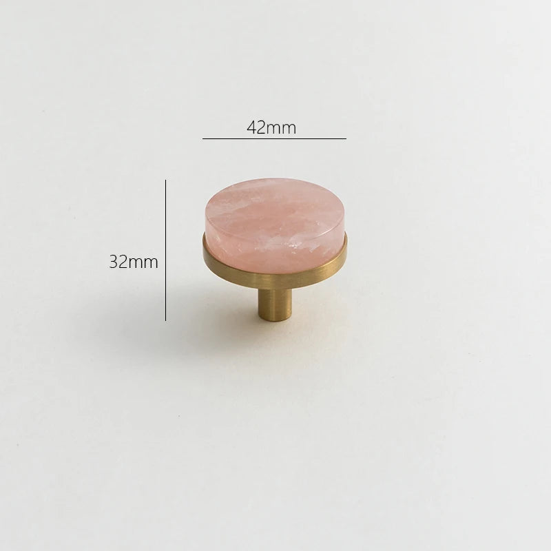 Pink Rose Quartz + Brass Cabinet Pulls,Natural Crystal Ball Knobs for Kitchen Cupboard Dresser Wardrobe, Gold Furniture Hardware