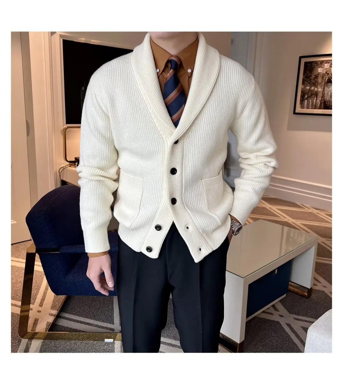 Men's Clothing Cardigan Jacket V Neck Coat Knit Sweater Male Plaid Elegant Casual Long Sleeve 100% Korean 2024 Autumn Classic