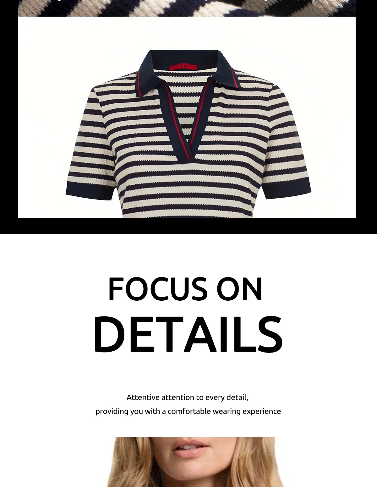 CHCH Fashion Stripe Knitted Polo Neck T Shirt For Women Soft Chic Short Sleeve Casual Pullovers 2025 Summer New Lady Street Tops