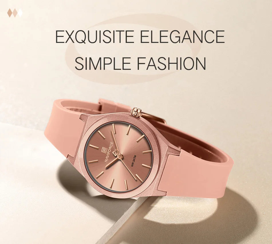 NAVIFORCE Women Watches Silicone Strap Women Quartz Wristwatches Waterproof Round Dial Retro Watch Ladies Girls Reloj Para Mujer