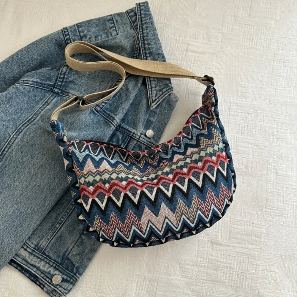 Thailand Ethnic Style Shoulder Bag Saddle Bag Large Capacity Messenger Bag Dumpling Bag Casual Commuting Bag Tote Bag