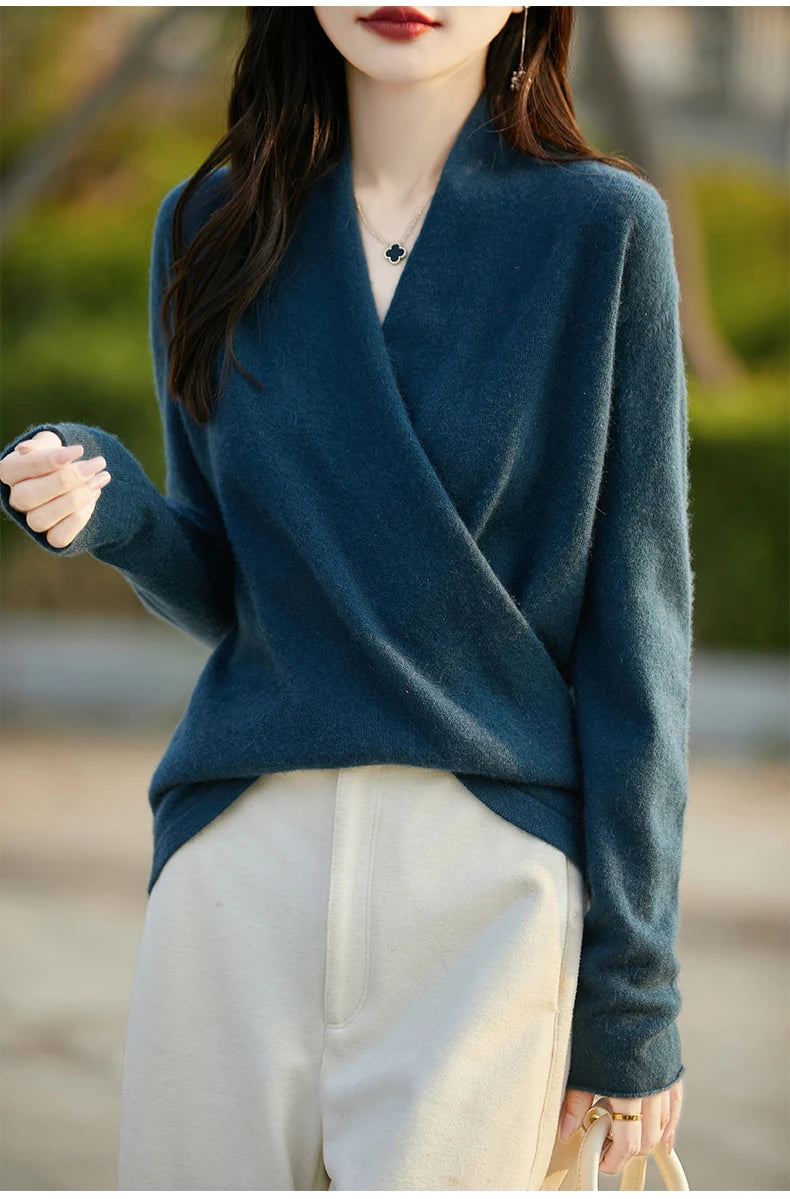 Women's Knitted Cashmere Sweater 100% Merino Wool Thickened Top Loose Long Sleeve Clothing Warm For Autumn And Winter YYY2442