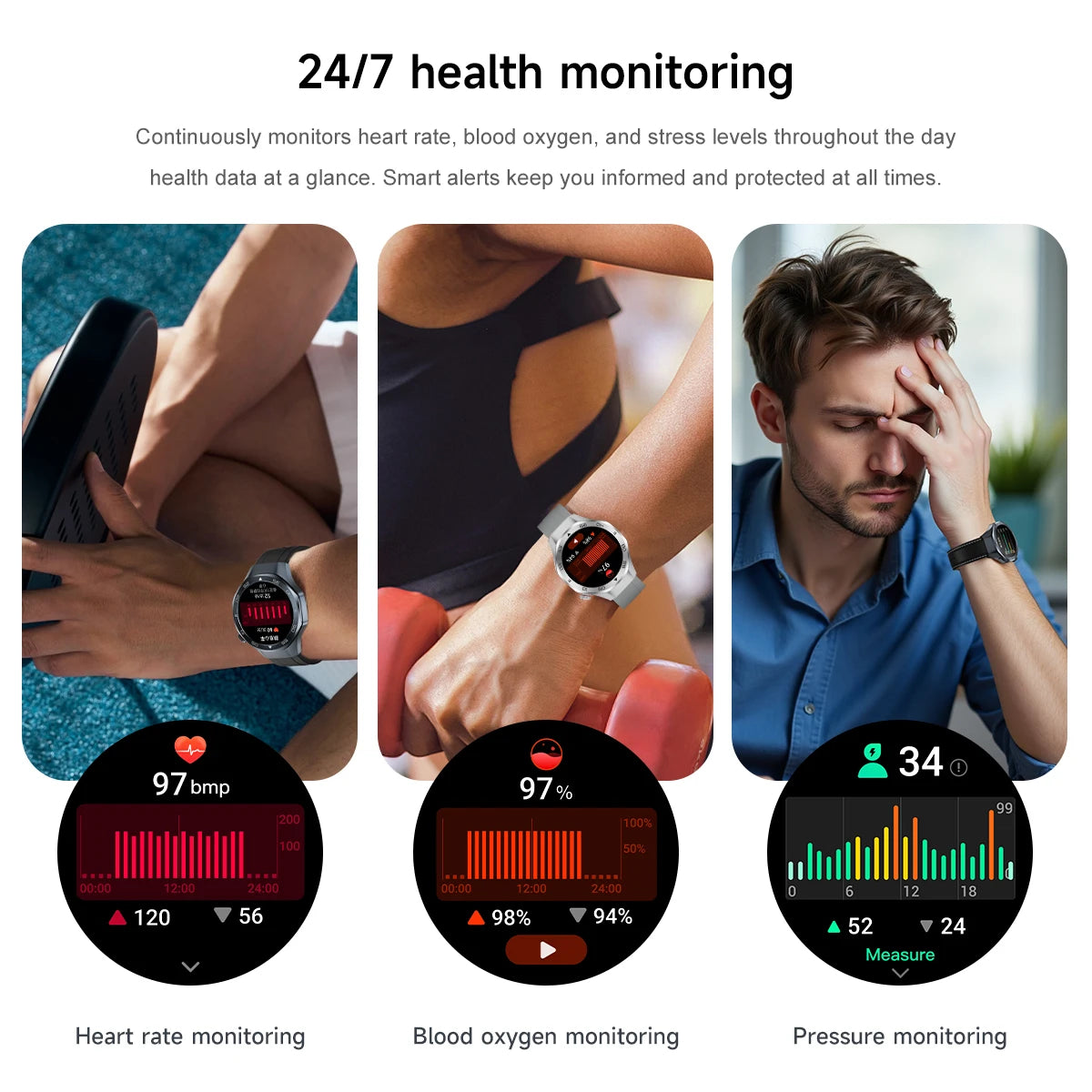 Men's Smart Watch 1.53" AMOLED Display Sapphire Glass GPS Bluetooth Call 3ATM Waterproof Health Monitor 520mAh Smartwatch