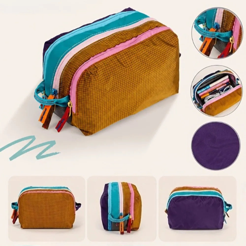 Multi-Compartment Toiletry Bag Suitable Dopamine Color Travel Organizer Layered Storage Compartments Makeup Brush Storage Bag