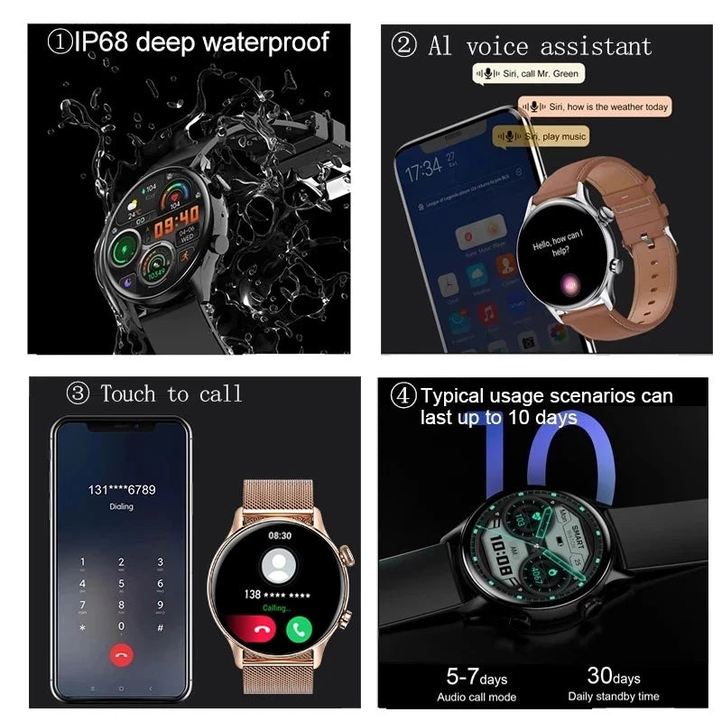 Smart Watch Women AMOLED HD Screen Always On Display Women Watches Bluetooth Call IP68 Waterproof Sport Fitness Men Smartwatch