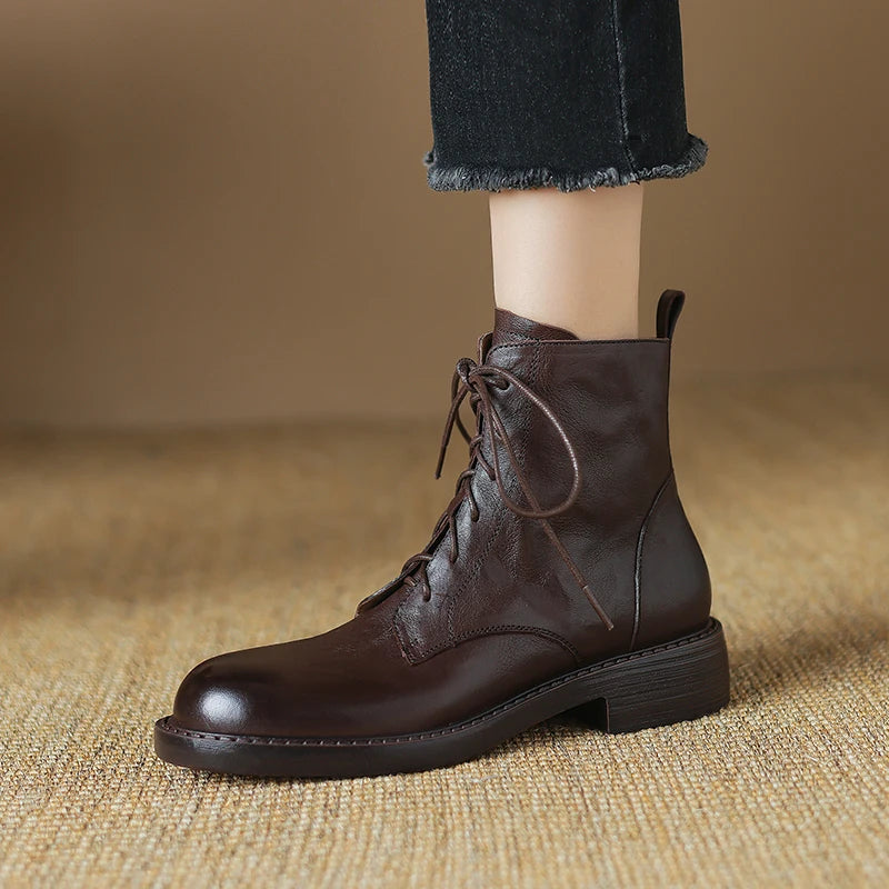 2025 New Autumn Ankle Winter Genuine Leather Women Boots Chelsea Boots Women Shoes Real Leather Shoes Retro Platform Shoes