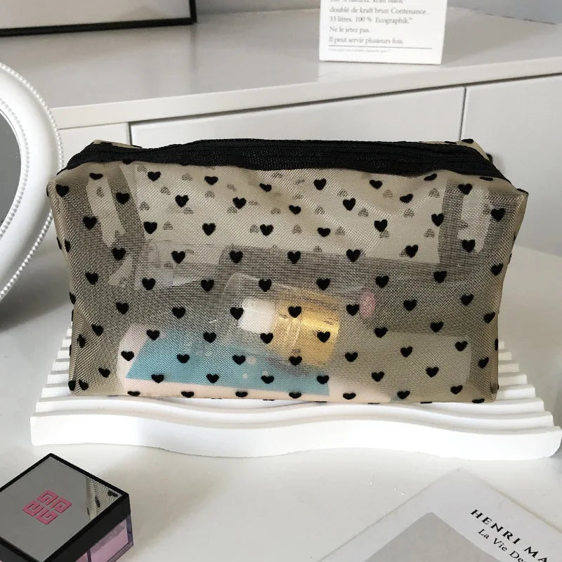 Makeup Bag Outdoor Personalized Transparent Nylon Mesh Cosmetic Bags Pouch Travel Organizer Zipper Beach Makeup Women's Purse