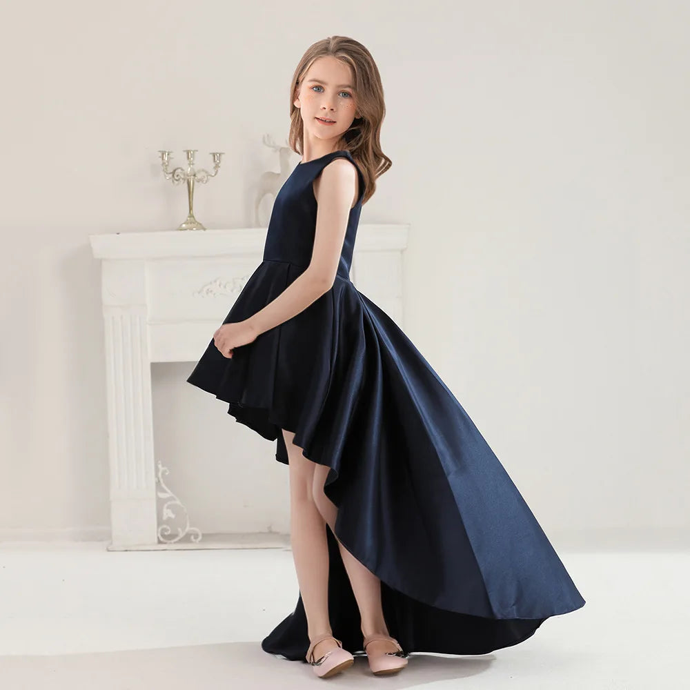 HETISO 8-16Y Teen Girls Party Dresses Navy Blue Long Trailing Elegant Children's Princess Dress Formal Evening Festive Ball Gown