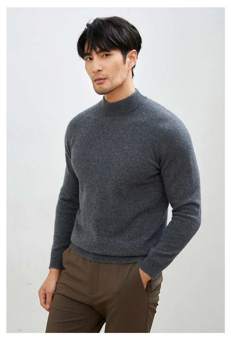 100% Pure Cashmere Men's Sweater Half High Neck Pullover Youth Business Casual Long Sleeve Jumper Spring/Autumn High-End Jacket