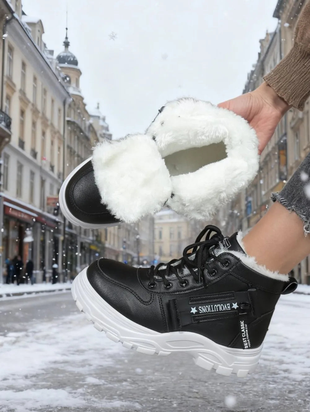 Women's Winter Snow Boots Warm Plush Lined Lace Up Chunky Platform Sneaker Booties Side Zipper Outdoor Walking Shoes for Ladies