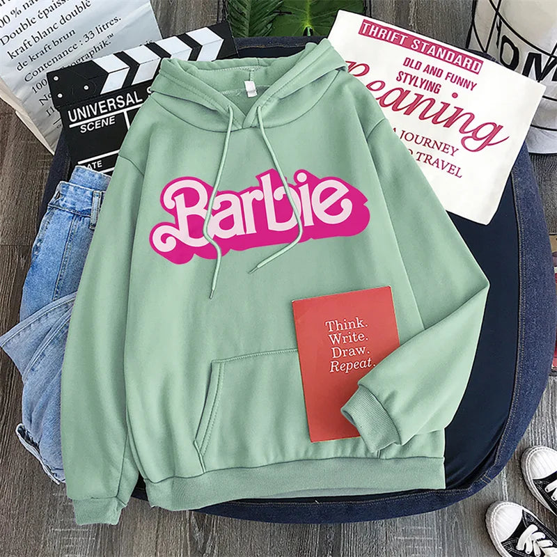 Sudaderas con capucha de Barbie para niñas, suéter informal Y2K Sweetness, jersey de otoño, suéter con capucha con estampado de letras a la moda, regalo de manga larga para mujer