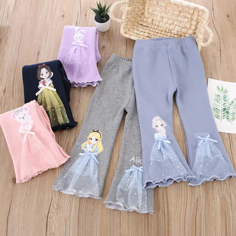 2024 New Baby Girl Pants Cartoon Frozen Anna Elsa Print Cotton Leggings Spring Autumn Children Skinny Pant Kid Long Trouser 2-8Y