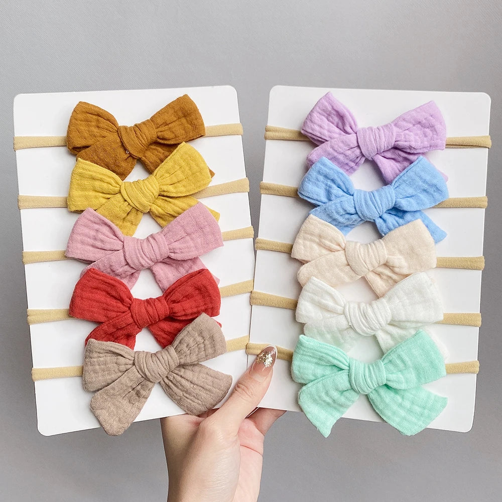 5 unids/set de diadema con lazo de algodón para bebé, banda elástica de nailon para niñas, diademas para niños, accesorios bonitos para el cabello, tocados para niños recién nacidos