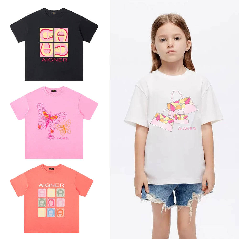 Girls' T-shirt, pure cotton summer new fashion short sleeved T-shirt, baby girl children's T-shirt, luxurious design sportswear